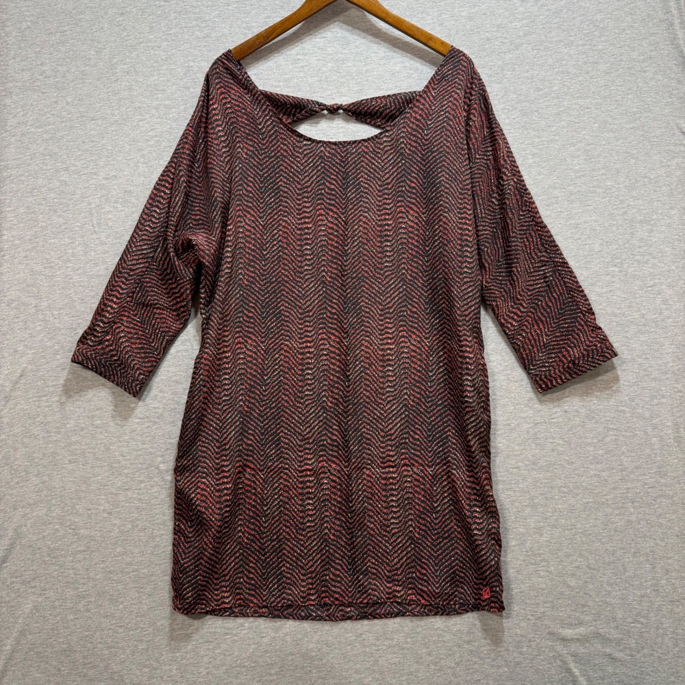 Volcom Throw Me A Bone Dress Womens L Red Orange Black Chevron Cutout Mini  Boho